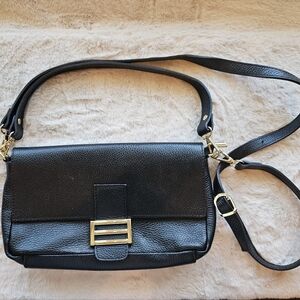 Divina Firenze Abbi Pebbled Leather Convertible Crossbody/Shoulder Bag Black